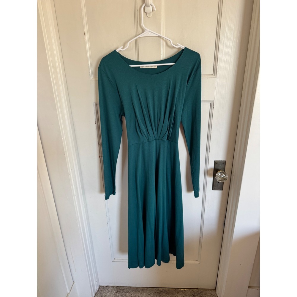 Peruvian Connection‎ teal green tie back long sleeve midi dress size large